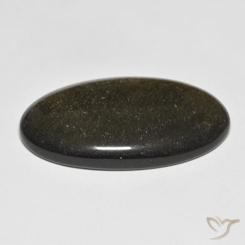 Obsidiana Negro con brillo dorado natural de 19.68 ct, Ovalada, Opaco