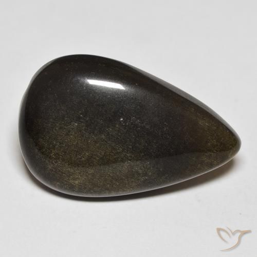Obsidiana Negro con brillo dorado natural de 18.13 ct, En forma de pera, Opaco