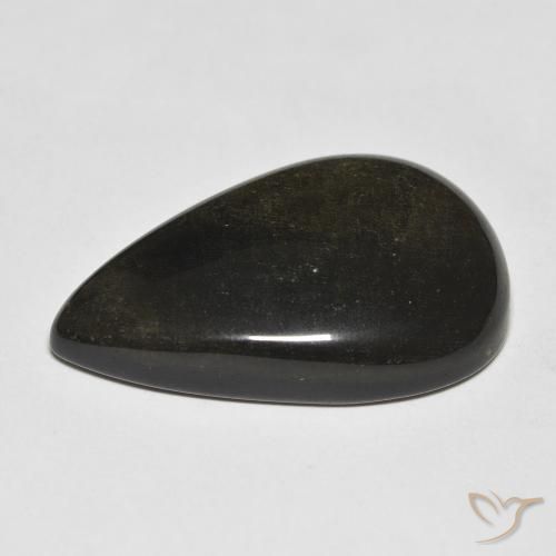 Obsidiana Negro con brillo dorado natural de 18.13 ct, En forma de pera, Opaco