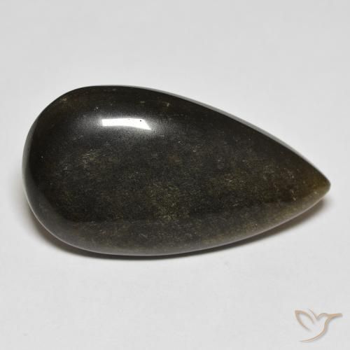 Obsidiana Negro con brillo dorado natural de 20.68 ct, En forma de pera, Opaco
