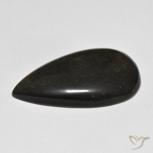 Obsidiana Negro con brillo dorado natural de 20.68 ct, En forma de pera, Opaco