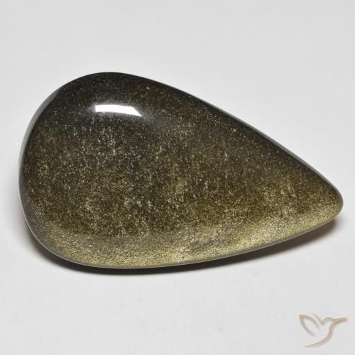 Obsidiana Negro con brillo dorado natural de 24.45 ct, En forma de pera, Opaco