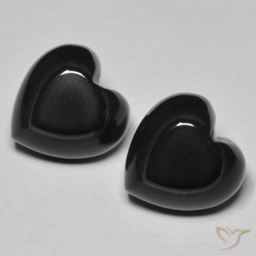 Gemas de Ónix Negro natural de 8.67 ct, Corazón, Opaco