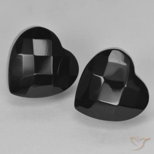Gemas de Ónix Negro natural de 8.90 ct, Corazón, Opaco