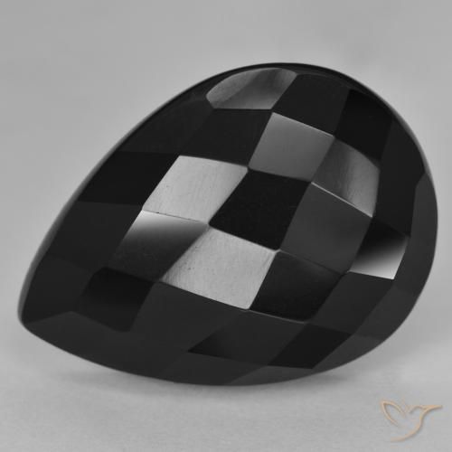 Ónix Negro natural de 20.38 ct, En forma de pera, Opaco