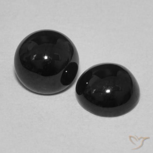Gemas de Ónix Negro natural de 1.84 ct, Redondo, Opaco