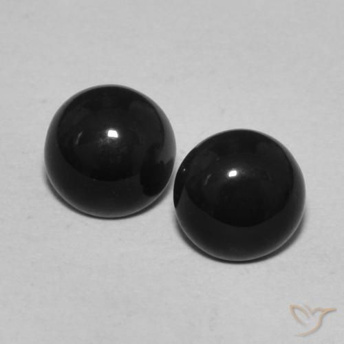 Gemas de Ónix Negro natural de 1.44 ct, Corte Redondo, Opaco