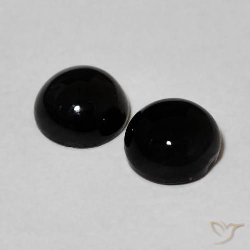 Gemas de Ónix Negro natural de 1.70 ct, Redondo, Opaco