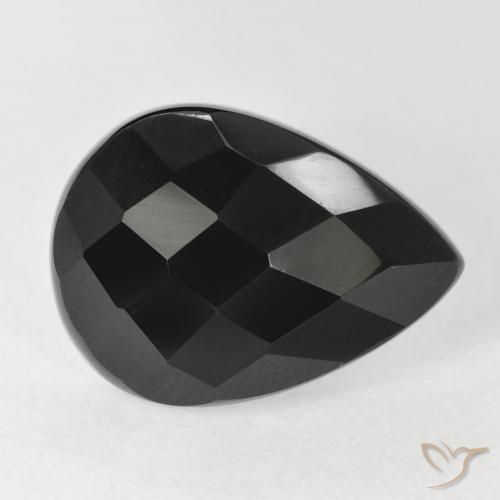 Ónix Negro natural de 9.19 ct, En forma de pera, Opaco