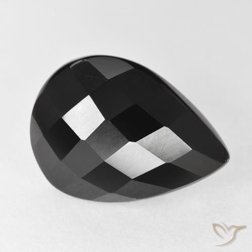 Ónix Negro natural de 9.97 ct, En forma de pera, Opaco