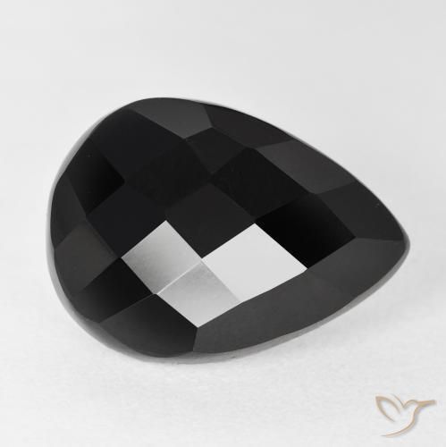 Ónix Negro natural de 9.80 ct, En forma de pera, Opaco
