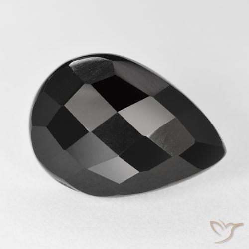Ónix Negro natural de 8.88 ct, En forma de pera, Opaco
