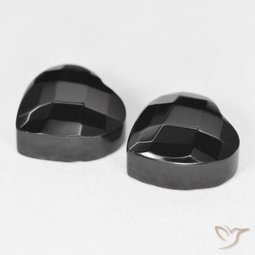 Gemas de Ónix Negro natural de 8.89 ct, Corazón, Opaco