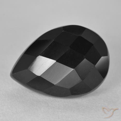 Ónix Negro natural de 8.92 ct, En forma de pera, Opaco