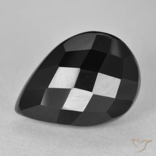 Ónix Negro natural de 9.16 ct, En forma de pera, Opaco