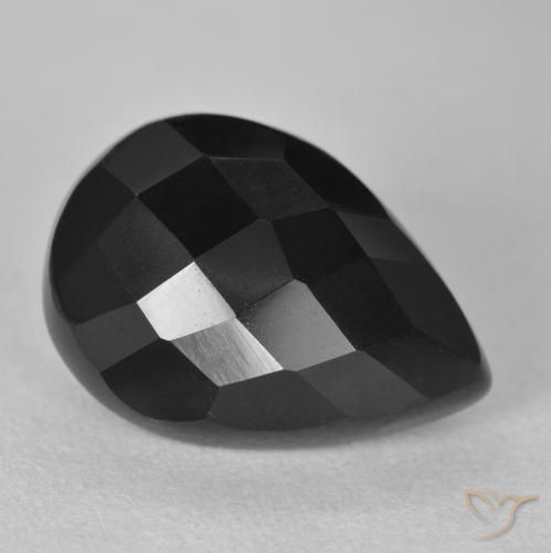 Ónix Negro natural de 9.32 ct, En forma de pera, Opaco