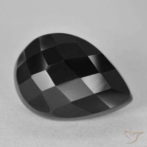 Ónix Negro natural de 9.31 ct, En forma de pera, Opaco