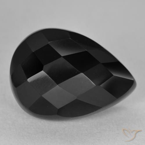 Ónix Negro natural de 9.95 ct, En forma de pera, Opaco