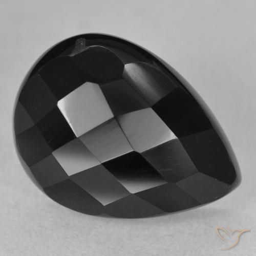 Ónix Negro natural de 9.91 ct, En forma de pera, Opaco