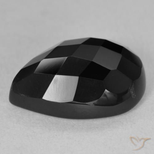 Ónix Negro natural de 9.91 ct, En forma de pera, Opaco