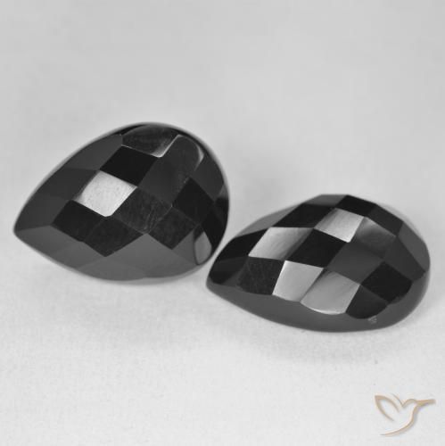 Gemas de Ónix Negro natural de 20.03 ct, En forma de pera, Opaco
