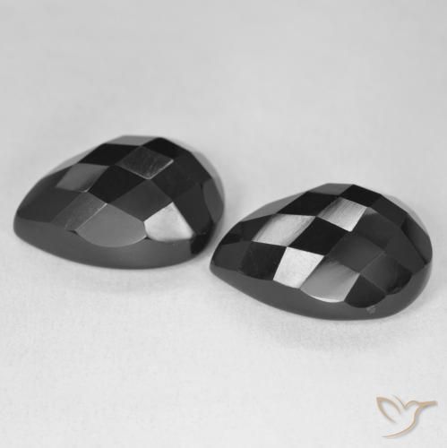 Gemas de Ónix Negro natural de 20.03 ct, En forma de pera, Opaco
