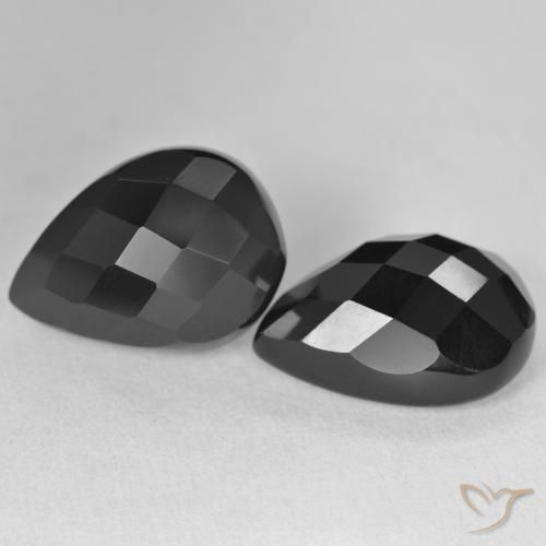 Gemas de Ónix Negro natural de 22.03 ct, En forma de pera, Opaco