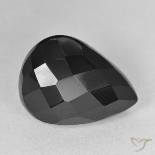 Ónix Negro natural de 9.35 ct, En forma de pera, Opaco