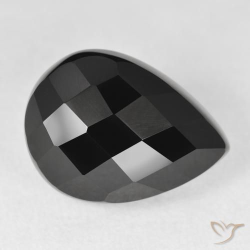 Ónix Negro natural de 11.28 ct, En forma de pera, Opaco