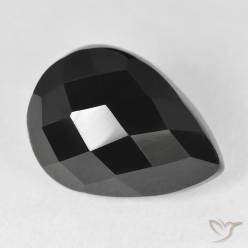 Ónix Negro natural de 11.38 ct, En forma de pera, Opaco