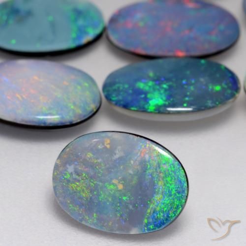 Doblete de ópalo Multicolor natural de 0.88 ct, Ovalada, Opaco