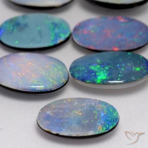 Doblete de ópalo Multicolor natural de 0.88 ct, Ovalada, Opaco