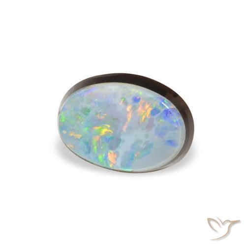 Doblete de ópalo Multicolor natural de 0.99 ct, Ovalada, Opaco