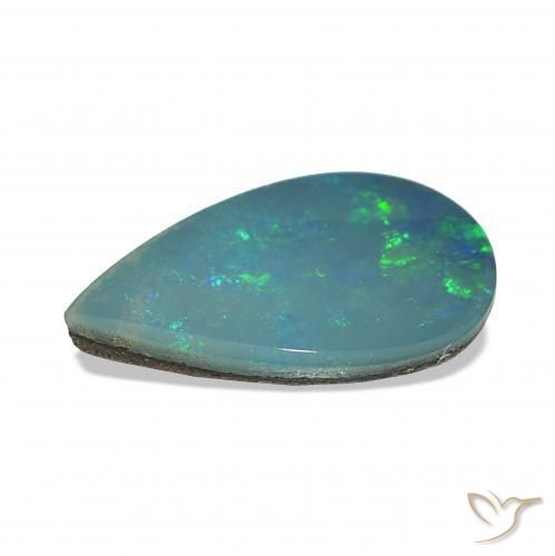 Doblete de ópalo Verde azul multicolor natural de 1.29 ct, En forma de pera, Opaco