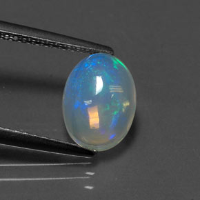 Ópalo multicolor natural de 1,44 ct, corte óvalo, transparente