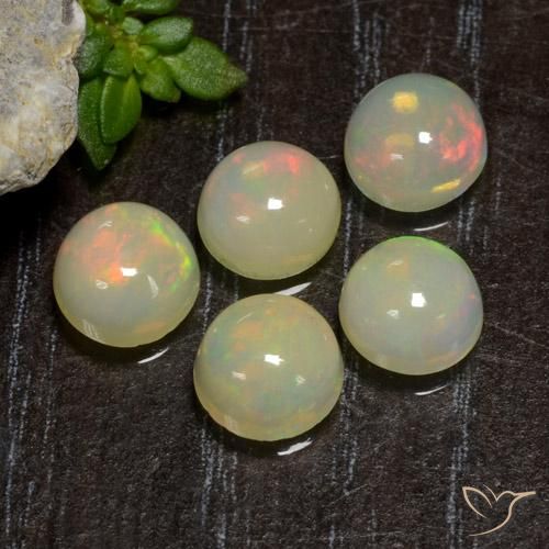 Gemas de Ópalo Multicolor natural de 3.19 ct, Redondo, Transparente
