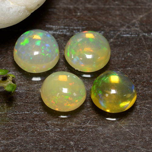 Gemas de ópalo multicolor natural de 1,20 ct, corte redondo, transparente