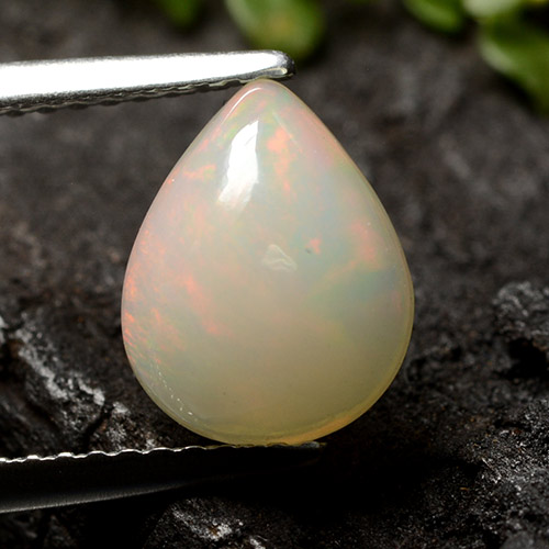 Ópalo Blanco multicolor natural de 1.50 ct, En forma de pera, Translúcido
