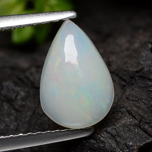 Ópalo Blanco azulado natural de 0.89 ct, En forma de pera, Transparente