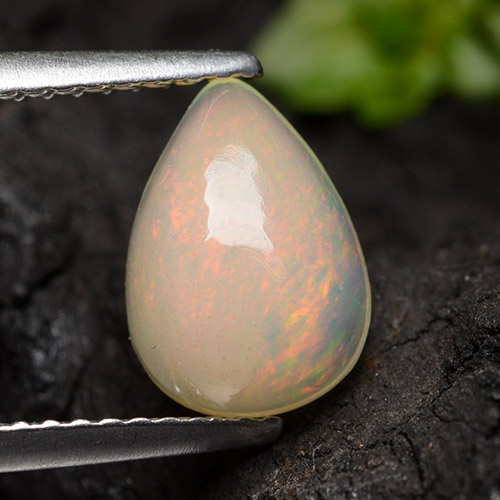 Ópalo Blanco multicolor natural de 1.38 ct, En forma de pera, Translúcido