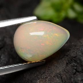 Ópalo Blanco multicolor natural de 1.38 ct, En forma de pera, Translúcido