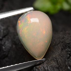 Ópalo Blanco multicolor natural de 1.38 ct, En forma de pera, Translúcido