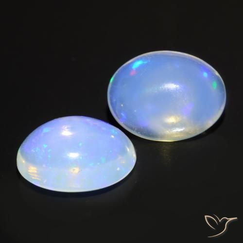 Gemas de Ópalo Blanco azulado natural de 1.46 ct, Ovalada, Transparente