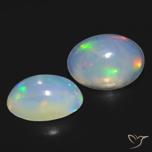 Gemas de Ópalo Blanco azulado natural de 0.89 ct, Ovalada, Transparente