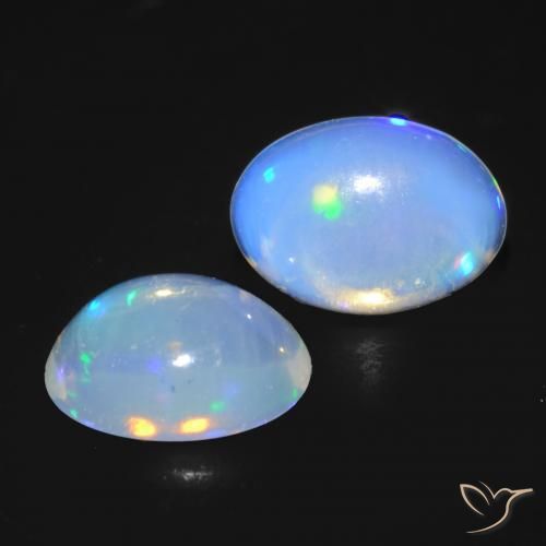Gemas de Ópalo Blanco azulado natural de 0.85 ct, Ovalada, Transparente
