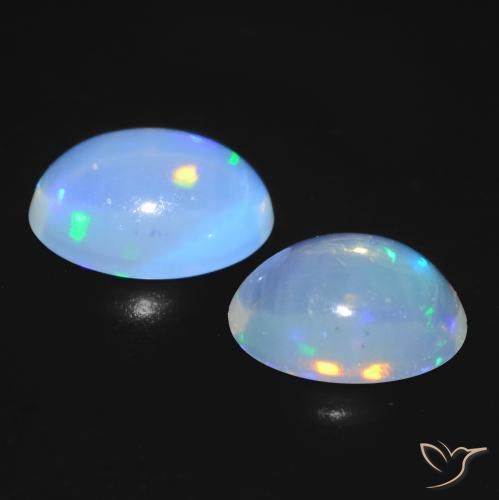 Gemas de Ópalo Blanco azulado natural de 0.85 ct, Ovalada, Transparente