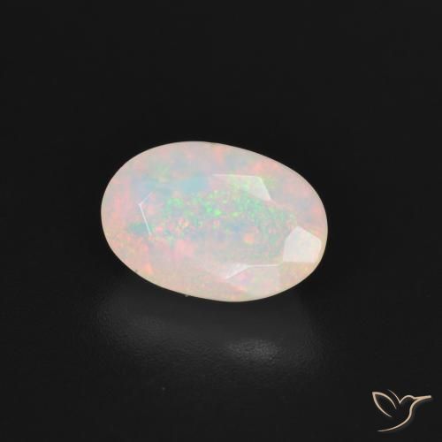 Ópalo Blanco multicolor natural de 1.51 ct, Ovalada, Translúcido