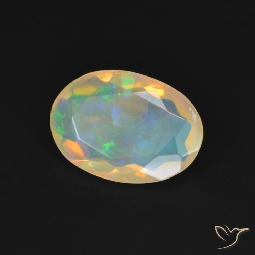 Ópalo Blanco multicolor natural de 1.70 ct, Ovalada, Transparente