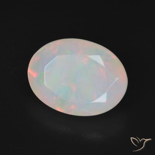 Ópalo Blanco multicolor natural de 2.96 ct, Ovalada, Translúcido