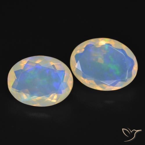 Gemas de Ópalo Blanco azulado natural de 3.16 ct, Ovalada, Transparente
